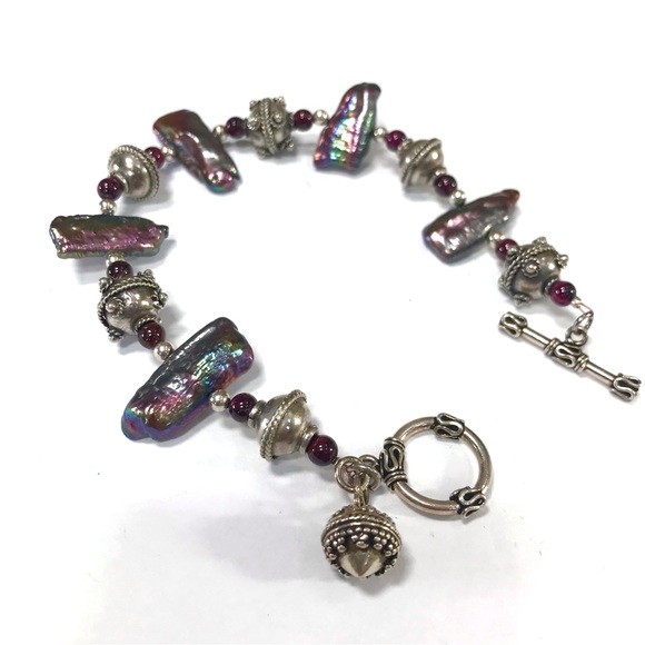 Unbranded Jewelry - Gorgeous Purple Abalone Shell Silver Bali Beads Toggle Bracelet